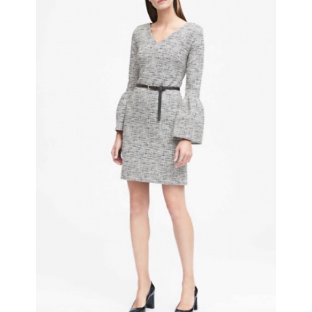 NWT New! Banana Republic Tweed-Like Stretch Back Zip Belle Sleeve Dress